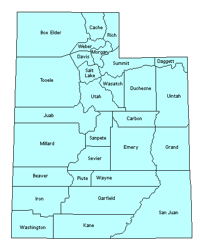 Utah County Outline Map.